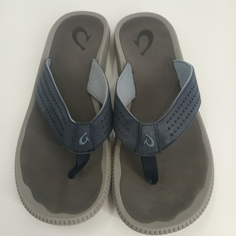 OluKai Ulele Mens Flip Flops Dark Shadow Blue Depth Sandals 10435-TF26 Size 12